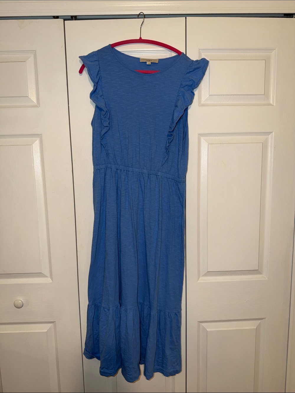 Loft Womens Blue Ruffle Sleeve Maxi Dress